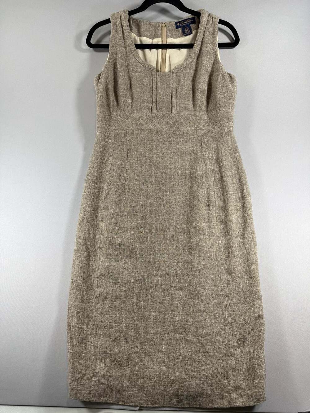 Brooks Brothers Women’s Size 8 Linen Silk Blend Sheath Dress Taupe Silk Lined Au